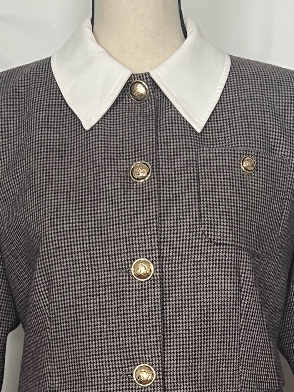 Sandro Paris Houndstooth Wool Blend Jacket Removable Collar Small - Picture 2 of 8